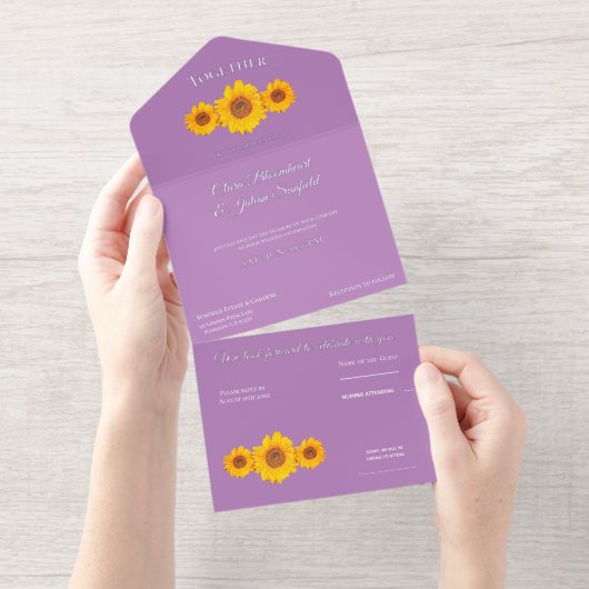 素朴結婚な日の花と – 紫すべてo オールインワン招待状 (切り取り部)