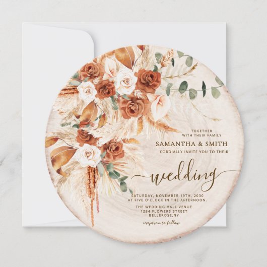 素朴結婚の丸木切り 招待状 (正面)