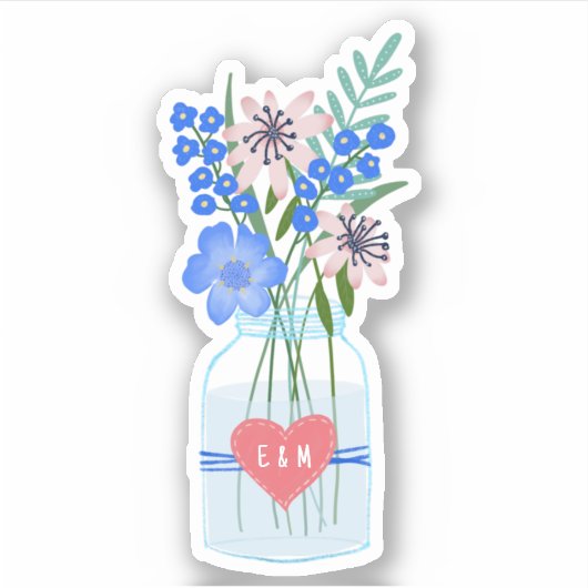 素朴結婚の愛ハートイニシャル シール (正面)