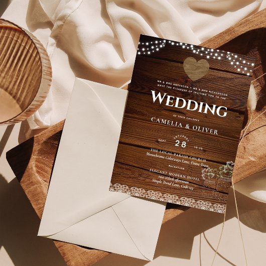 素朴結婚の招待メイソンのジャース・レース・ライト チラシ