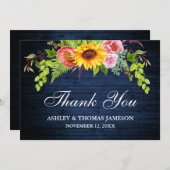 素朴結婚の青い木のひまわりフローラ サンキューカード (正面/裏面)