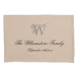 素朴結婚ギフトシンプルスクリプト名+モノグラム 枕カバー