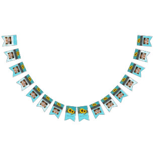 素朴'結婚スンフラワーティール(緑がかった色)ウッドグレーストライプ バンティングフラッグ