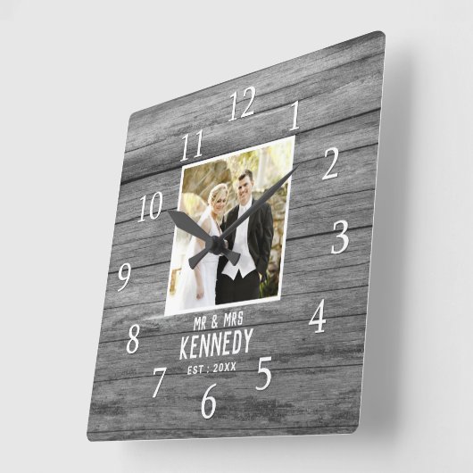 素朴結婚パーソナライズされた記念写真木材 スクエア壁時計 (傾斜)