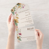 素朴結婚ヒマワリモダンベージュ オールインワン招待状 (貼ってはがせる)