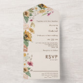 素朴結婚ヒマワリモダンベージュ オールインワン招待状 (内側)