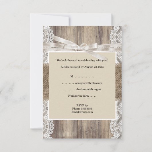 素朴結婚ベージュホワイトレースウッドRSVP 出欠カード (裏面)