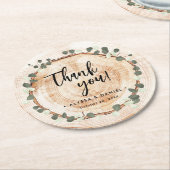 素朴結婚ユーカリ木目スライスカスタム ラウンドペーパーコースター (アングル)