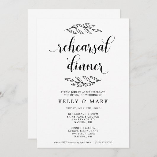 素朴結婚リハーサルディナー招待状 招待状 (正面/裏面)