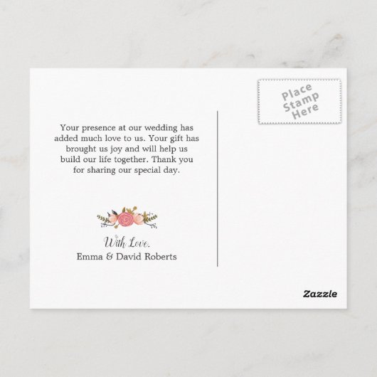 素朴結婚写真スパークモダンラーありがとう ポストカード (裏面)