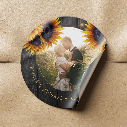 素朴結婚写真パーソナライズされたひまわり ラウンドシール