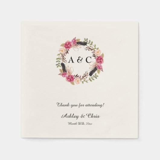 素朴結婚式の引き出物、ボホ結婚の装飾 スタンダードカクテルナプキン (正面)