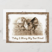 素朴結婚式招待状：ひっかかり：馬 招待状 (正面/裏面)