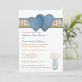 素朴結婚式招待状 | デニム、レース、バーラップ 招待状 (スタンド正面)