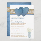 素朴結婚式招待状 | デニム、レース、バーラップ 招待状 (正面/裏面)