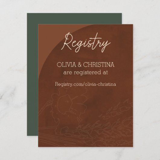 素朴結婚式招待状、レジストリカード、ブラウン エンクロージャーカード (正面/裏面)