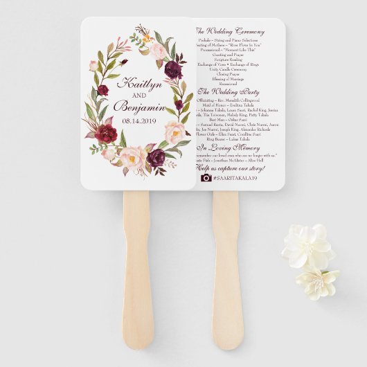 素朴結婚式 プログラムファン – 水彩花 ハンドファン (正面&裏面)