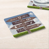 素朴結婚方向標識 スクエアペーパーコースター (アングル)