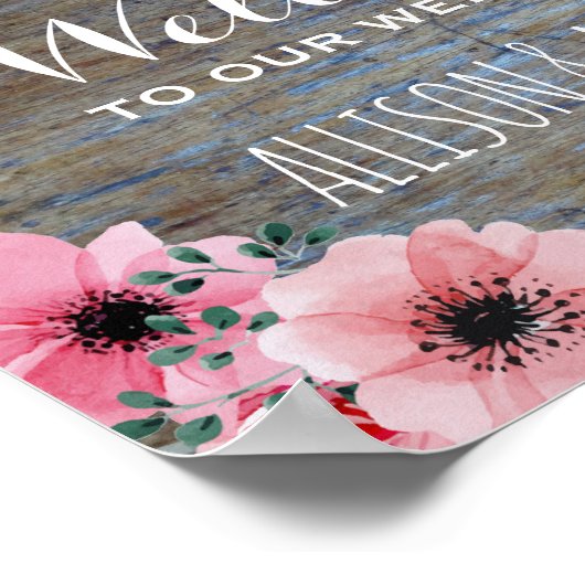 素朴結婚歓迎サイン |フローラ木目 ポスター (角)