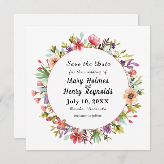 素朴結婚水彩野花 セーブザデート (正面/裏面)