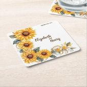 素朴結婚花パーソナライズされたのコースター スクエアペーパーコースター (アングル)