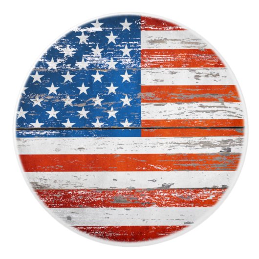 素朴統一された州アメリカ愛国米国国旗 セラミックノブ (正面)