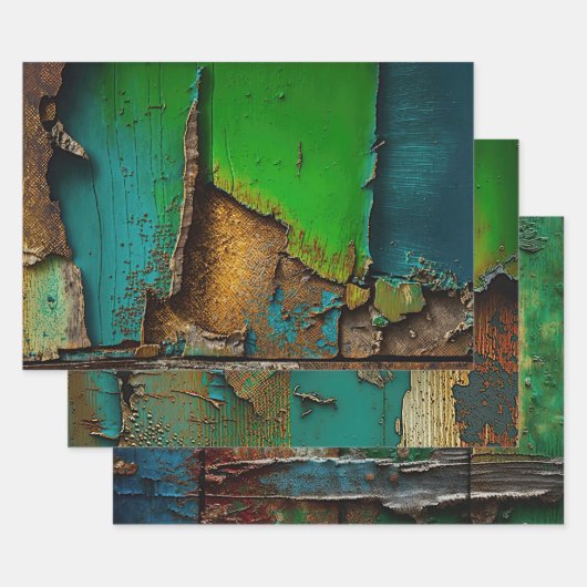 素朴絵を描カラフル皮剥 ラッピングペーパーシート (セット)