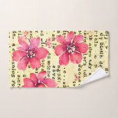 素朴絵を描フローラと文字の背景 バスタオルセット (ハンドタオル)