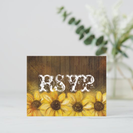 素朴絵を描木にひまわり | RSVP インビテーションポストカード (スタンド正面)