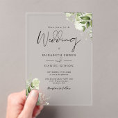 素朴緑のモダンフローラエレガント結婚s アクリル招待状 (インサイチュ (ポータブル))
