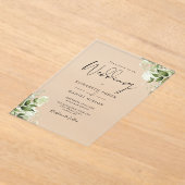 素朴緑のモダンフローラエレガント結婚s アクリル招待状 (レイダウン)