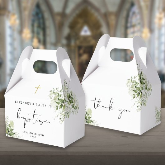 素朴緑の葉人のエレガント洗礼 フェイバーボックス