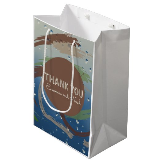 素朴緑、茶色、ベージュのブラシストロークサンキュー ミディアムペーパーバッグ (正面アングル)