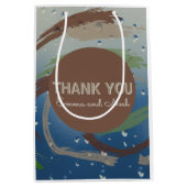 素朴緑、茶色、ベージュのブラシストロークサンキュー ミディアムペーパーバッグ (正面)