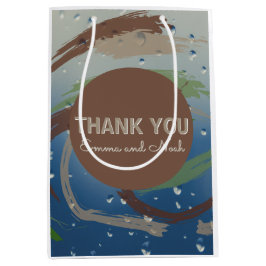 素朴緑、茶色、ベージュのブラシストロークサンキュー ミディアムペーパーバッグ