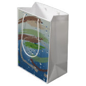 素朴緑、茶色、ベージュのブラシストロークサンキュー ミディアムペーパーバッグ (裏面アングル)