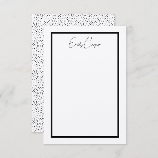 素朴縁どシンプル黒水玉模様モノグラム サンキューカード (正面/裏面)