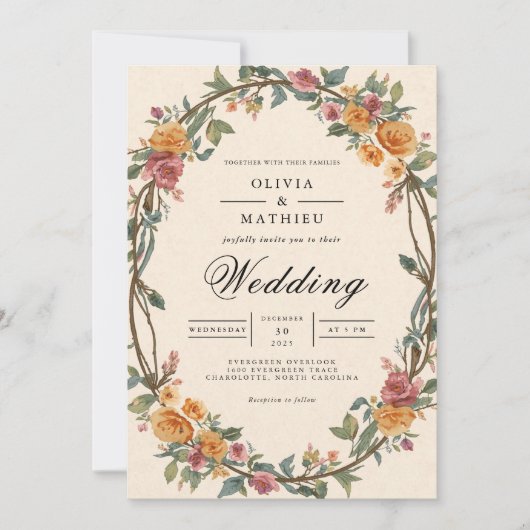 素朴縁ど結婚型 招待状 (正面)
