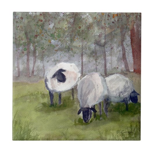 素朴羊の水色 タイル (正面)