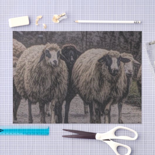 素朴羊の田舎道牧場ファーム群 薄葉紙 (クラフト)