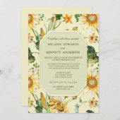 素朴美しいヒマワリ結婚植物薬 招待状 (正面/裏面)
