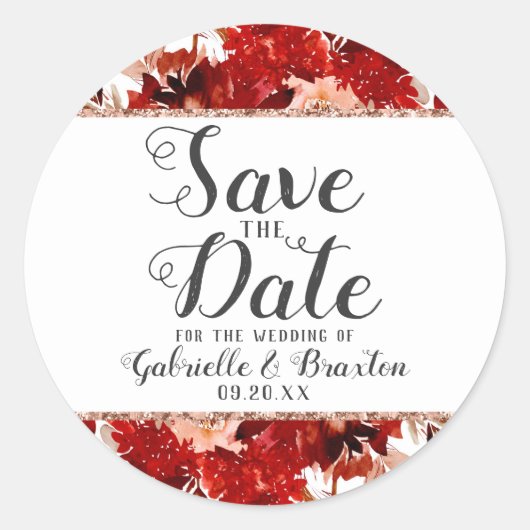 素朴美しいフローラフレームバラ金ゴールド日付の保存 ラウンドシール (正面)