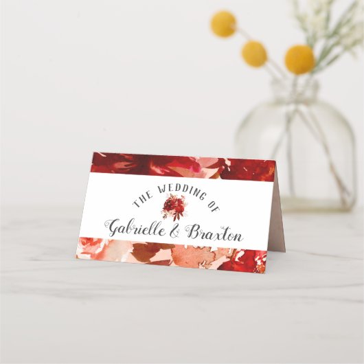 素朴美しいフローラ枠付き座席表番号 プレイスカード (裏面)