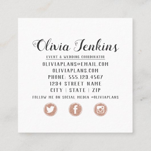 素朴美しいフローラ水彩色バラ金ゴールド枠 スクエア名刺 (裏面)