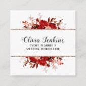 素朴美しいフローラ水彩色バラ金ゴールド枠 スクエア名刺 (正面)