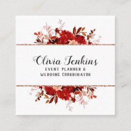 素朴美しいフローラ水彩色バラ金ゴールド枠 スクエア名刺