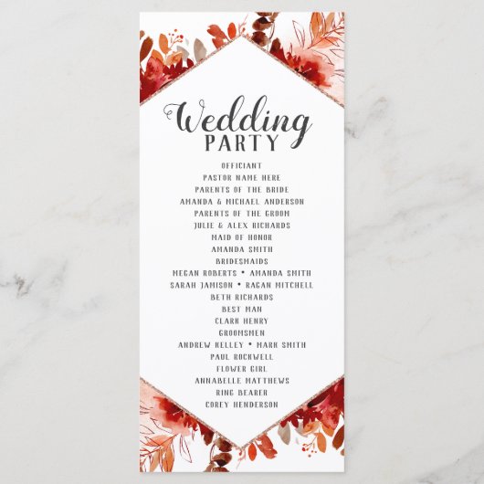 素朴美しいフローラ水結婚色の式 プログラム (裏面)