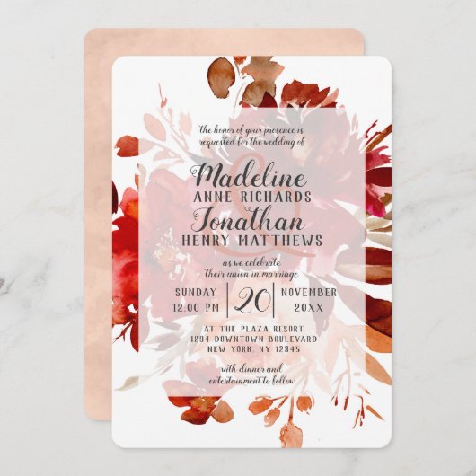 素朴美しいフローラ秋ヴィンテージフレ結婚ーズ 招待状 (正面/裏面)