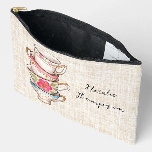 素朴自然な背景の手絵を描芸術モノグラム アクセサリーポーチ (見開き)