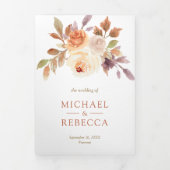 素朴自然アイボリーフローラ写真QRコード結婚s 三つ折り招待状 (カバー)